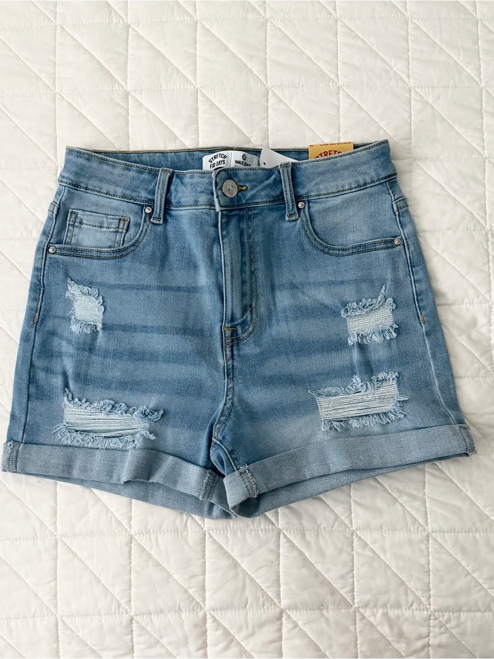 Wax jeans High-Waist Light Blue Distressed Denim Shorts